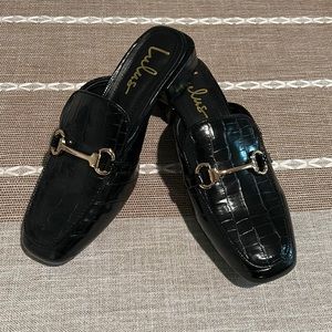 Black Buckle Mules
